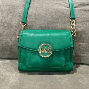 Michael Kors Emerald Green Leather MK Medallion Crossbody